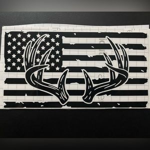 Flag with antlers inside, 3 black and 2 white, 8x4 inches.